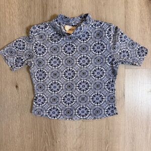 🦋 Vintage Wet Seal Y2K Blue Medallion Mock Neck Top - XS 🦋